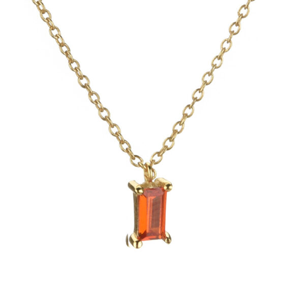 Silver Rectangular Stone Pendant Necklace - Image 4