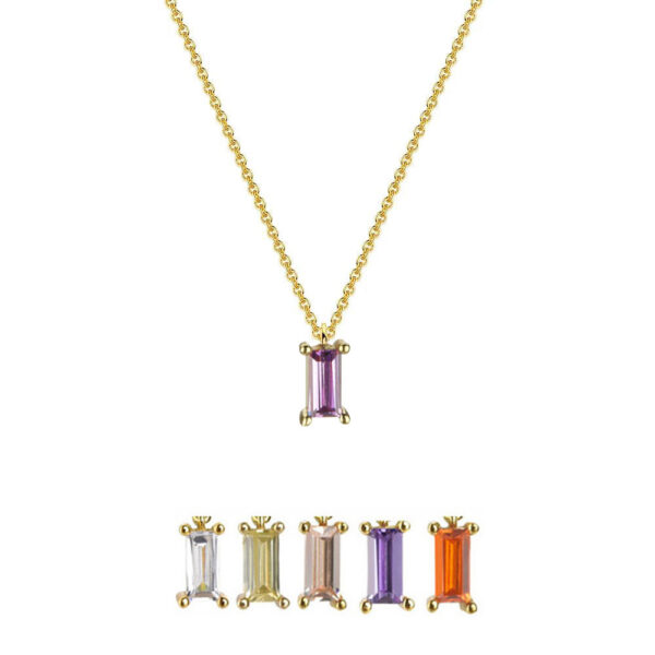 Silver Rectangular Stone Pendant Necklace - Image 2